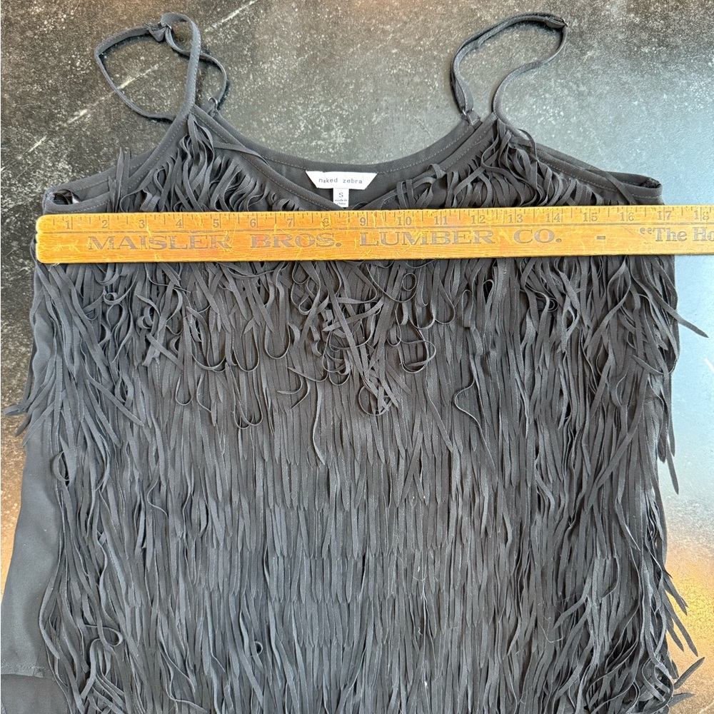 Naked Zebra Black Spaghetti Strap Fringe Tank Top Size Small - Picture 5 of 8